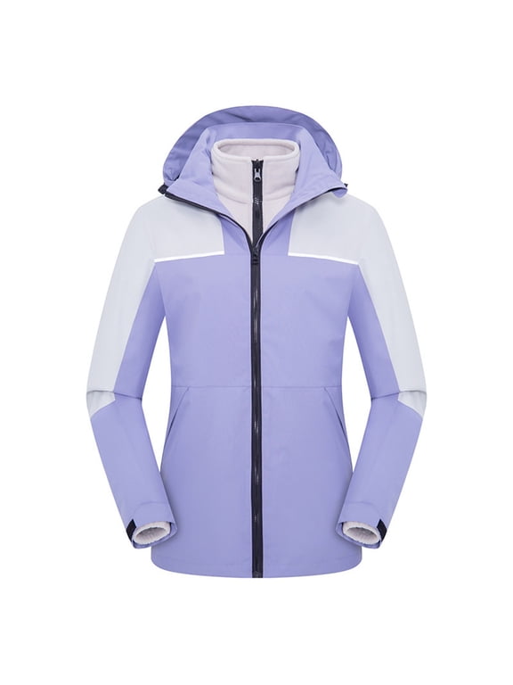 Women's Ski Jacket Detachable 2 in 1 Waterproof Windproof Snow Jacket Winter Warm Fleece Hooded Coat Purple 4