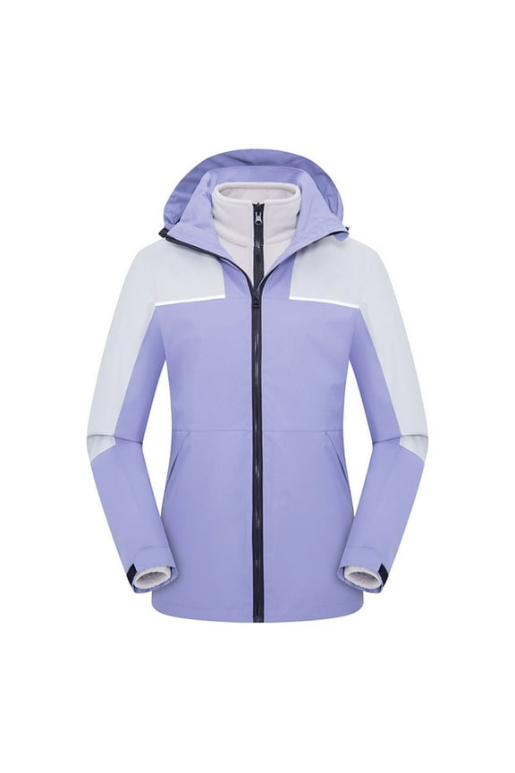 Women's Ski Jacket Detachable 2 in 1 Waterproof Windproof Snow Jacket Winter Warm Fleece Hooded Coat Purple 6