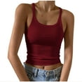 thumbnail image 1 of Olyvenn Women's Sleeveless Crop Tank Top Summer Fashion Slim Fit Scoop Neck Ribbed Knit Basic Crop Cami Shirts Tops Wine XL, 1 of 6