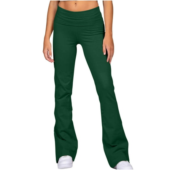 Olyvenn Women's Slim Fit Flare Solid High Waist Full Length Long Pants Wide Leg Pants Workout Out Leggings Summer Casual Trousers Yoga Gym Pants Female Fashion Green 4