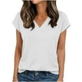 thumbnail image 1 of Olyvenn Women's Slim Fit V-Neck Tee - Solid Short Sleeve Stretch Top, Flattering Casual Basic T-Shirt for Spring Summer Outfits White L, 1 of 8