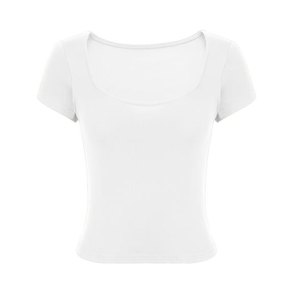 Olyvenn Women's Soft Crop Tops T-Shirts Solid Color Short Sleeves Shirts Scoop Neck Casual Cute Slim Fit Yoga Blouses Tees White 10