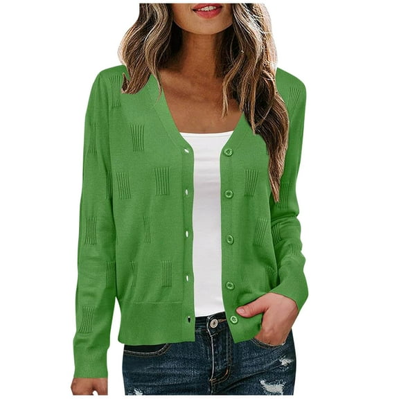 Olyvenn Women's Soft Cropped Cardigan Casual Lightweight Shrug Sweater Tops Button Down Open Front Bolero Shrugs Green L