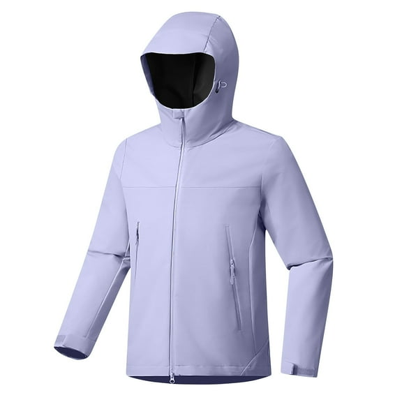 Olyvenn Women's Softshell Jacket, Fleece Lined Warm Jacket Long Sleeve Light Hooded Windproof Coat for Outdoor Hiking Purple XXXL