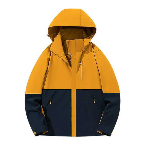 Olyvenn Women's Softshell Jacket, Patchwork Warm Jackets Lightweight Hooded Windproof Coat Outdoor Hiking Winter Outerwear Yellow XXXXXL