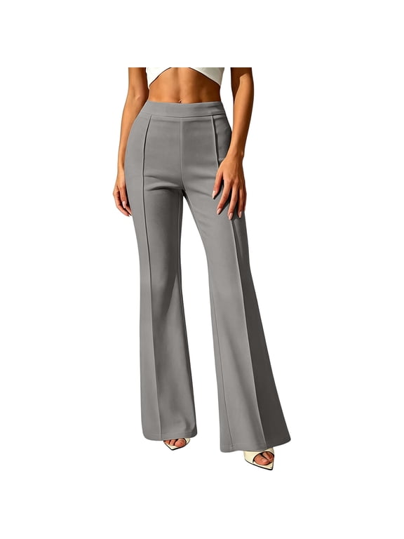 Women's Solid Color Business Pants, Elegant Style, Commute Casual Long Trousers Gray L