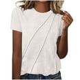 thumbnail image 1 of Olyvenn Women's Solid Color Pleated Tunic Tops, Summer Casual Lightweight Short Sleeve Tees Shirt Comfy Breathable Clothes White 16-18, 1 of 5