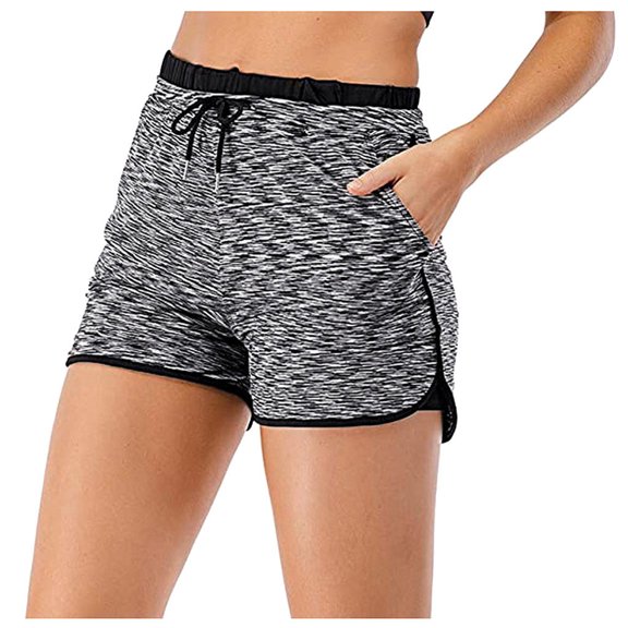 Olyvenn Women's Sport Yoga Shorts Run Lacing Drawstring Elastic Wasit Workout Shorts With Liner Pockets Breathable Comfy Loose Short Pants Trendy Shorts for Women 2023 Black 4