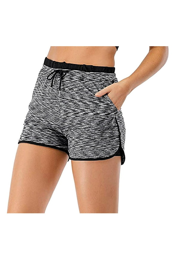 Women's Sport Yoga Shorts Run Lacing Drawstring Elastic Wasit Workout Shorts With Liner Pockets Breathable Comfy Loose Short Pants Trendy Shorts for Women 2023 Black 4
