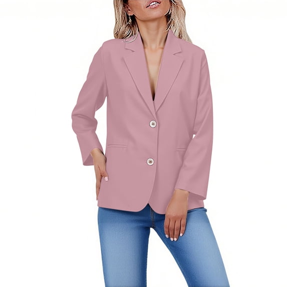 Olyvenn Women's Spring Fall Business Casual Blazers Long Sleeve Notch Lapel Trendy Work Office Blazer Jackets Outerwear Pink XL