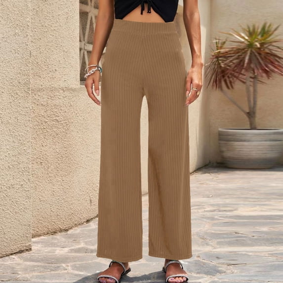 Olyvenn Women's Spring And Fashion Solid Color Casual Loose Breathable Stretch Casual Outdoor Wide Leg Pants Dressy Casual Cargo Pants Boho Yoga Leggings Summer 2023 Trendy Trousers Khaki 4