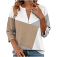 thumbnail image 1 of Olyvenn Women’s Spring Long Sleeve T-shirts Crewneck Half Zip Pullover Casual Loose Color Block Patchwork Tops Khaki L, 1 of 5