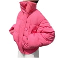 thumbnail image 1 of Olyvenn Women's Stand Collar Quilted Puffer Jacket - Oversized Casual Puffy Padded Down Coat Insulated Outerwear with Pockets Hot Pink M, 1 of 4