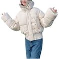 thumbnail image 1 of Olyvenn Women's Stand Collar Quilted Puffer Jacket - Oversized Casual Puffy Padded Down Coat Insulated Outerwear with Pockets White L, 1 of 4