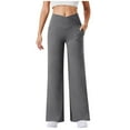 thumbnail image 1 of Olyvenn Women's Straight Wide Leg Yoga Pants V Crossover High Waist Bootcut Workout Leggings with Pockets Open Bottom Gray M, 1 of 1