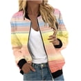 thumbnail image 1 of Olyvenn Women's Striped Bomber Jacket Long Sleeve Lightweight Zip Up Outwear Spring Fall Fashion Printed Blouse Jacket Tops Outwear Orange 8, 1 of 5