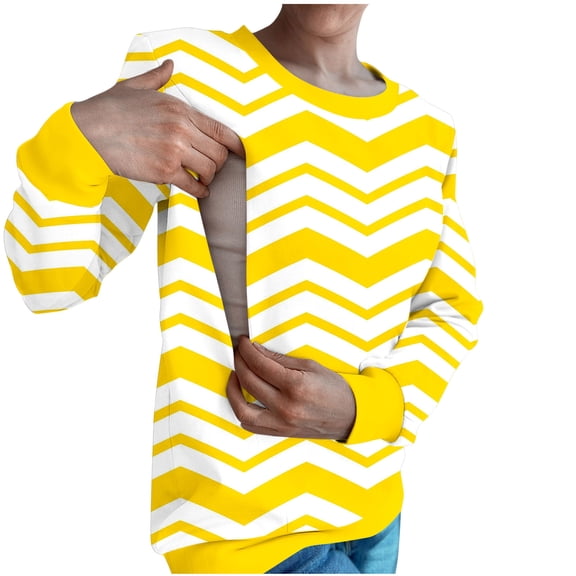 Olyvenn Women's Striped Breastfeeding Nursing Tops Zip Side Long Sleeve Crewneck Sweatshirt Loose Postpartum Casual T-Shirts Yellow L