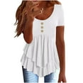 thumbnail image 1 of Olyvenn Women's Sumemr Fashion T-Shirts Cute Multi-Layer Ruffle Hem Crewneck Short Sleeve Tops 2025 Trendy Clothes White XXL, 1 of 6