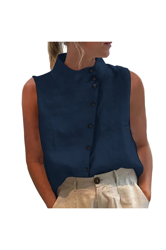 Women's Summer Basic Solid Crew Neck Cami Top Sleeveless Casual Layering Daily Tank Top Navy XXL