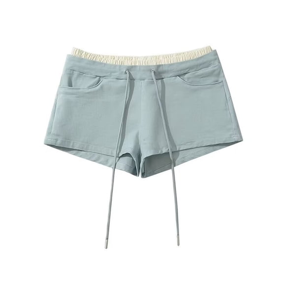Olyvenn Women's Summer Beach Shorts Elastic High Waist Drawstring Solid Loose Fit Board Shorts Sports Running Shorts with Pockets Blue L