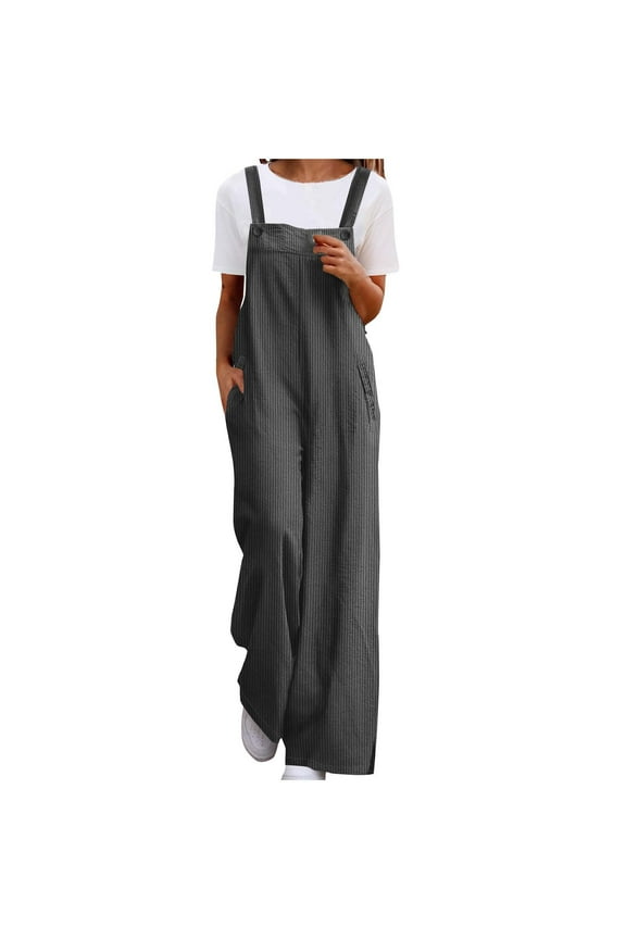 Women's Summer Boho Casual Jumpsuits Wide Leg Corduroy Overalls Floral Print Baggy Rompers with Pocket Adjustable Straps Baggy Pants Gray 16-18