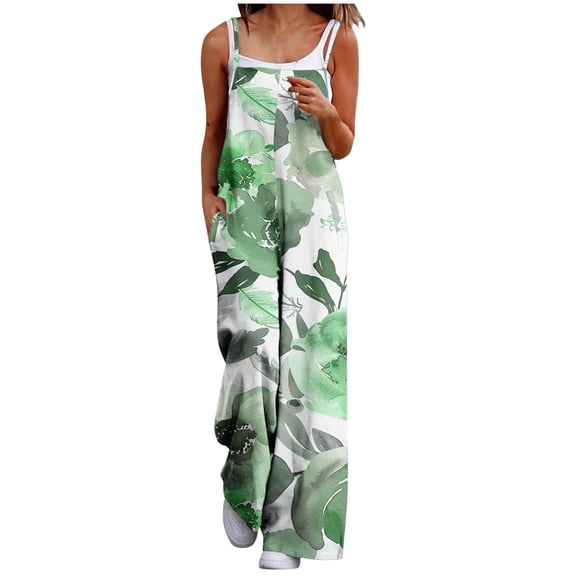 Olyvenn Women's Summer Boho Casual Jumpsuits Wide Leg Overalls Elegant Print Baggy Rompers with Pocket Sleeveless Back Strap Jumpsuit Purple 8