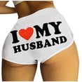 thumbnail image 1 of Olyvenn Women's Summer Booty Shorts I Love My Husband Heart Print Drawstring Beach Shorts Yoga Workout Shorts with Pockets White 6, 1 of 5