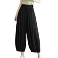 thumbnail image 1 of Olyvenn Women's Summer Casual Slim High Elastic Waist Full Length Long Pants Solid Color Sports Active Cotton And Linen Pants Female Fashion Black 6, 1 of 7