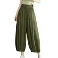 thumbnail image 1 of Olyvenn Women's Summer Casual Slim High Elastic Waist Full Length Long Pants Solid Color Sports Active Cotton And Linen Pants Female Fashion Army Green 4, 1 of 7