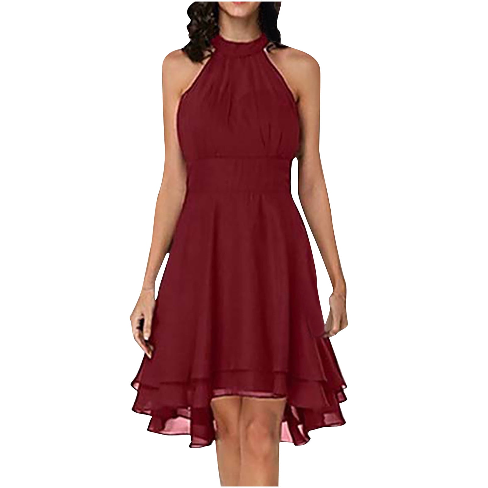 Olyvenn Women's Summer Chiffon Double Layer Ruffles Pencil Dress Party 2023  Sleeveless Trendy Slip Cocktail Dress Solid Sundress Halter Babydoll Slim  Empire Waist Swing Blouson Smocked Wine 10 - Walmart.com