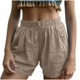 thumbnail image 1 of Olyvenn Women's Summer Cotton Linen Shorts Elastic High Waisted Wide Leg Short Pants Casual Cute Shorts with Pockets Khaki XXL, 1 of 6