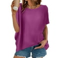 thumbnail image 1 of Olyvenn Women's Summer Dressy Casual Short Sleeve Shirts Crewneck Silk Satin Business Office Work Blouse Tops Purple XXL, 1 of 9