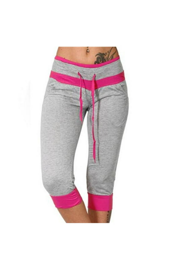 Women's Summer High Waist Full Length Long Pants ed Solid Color Capris Color Matching Slim Fitting Yoga Gym Pants Female Fashion Gray 6