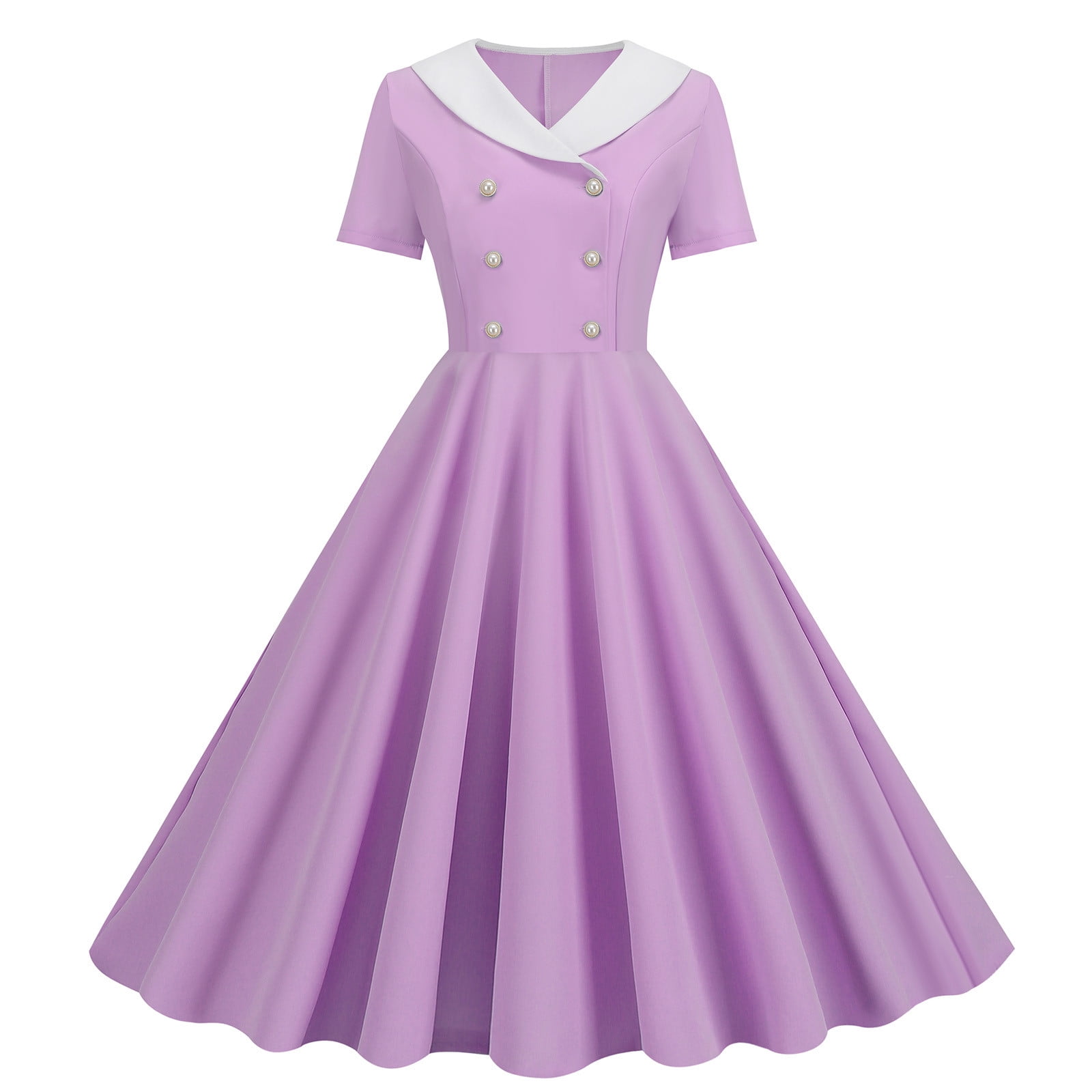 Olyvenn Women's Summer Retro A-line Midi Dresses Evening Party Short Sleeve  Cocktail Dress Elegant Solid Sundress Wrap V Neck Pleated Big Swing High  Waist Buttons Smocked Formal Purple 4 - Walmart.com