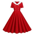 thumbnail image 1 of Olyvenn Women's Summer Retro A-line Midi Dresses Evening Party Short Sleeve Cocktail Dress Elegant Solid Sundress Wrap V Neck Pleated Big Swing High Waist Buttons Smocked Formal Red 12, 1 of 6