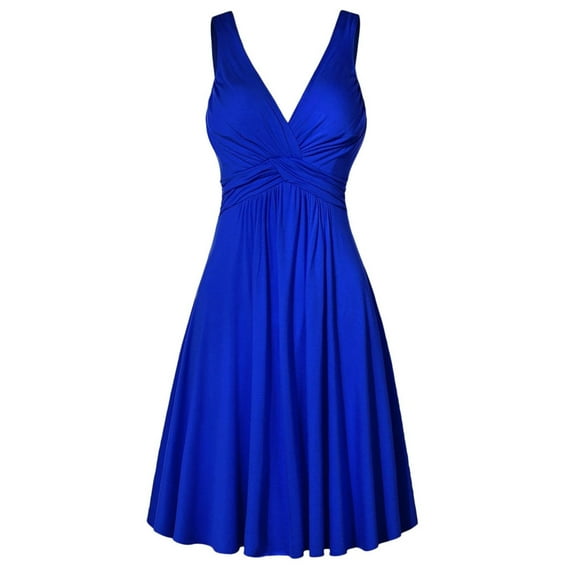 Olyvenn Women's Summer Retro Sling Pleated Slim Flare Skirt Dresse Sleeveless Cocktail Dress Solid Sundress Trendy V Neck Babydoll Peplum Swing Cross Knot High Waist Ball Gown Blue 10