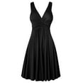 thumbnail image 1 of Olyvenn Women's Summer Retro Sling Pleated Slim Flare Skirt Dresse Sleeveless Cocktail Dress Solid Sundress Trendy V Neck Babydoll Peplum Swing Cross Knot High Waist Ball Gown Black 6, 1 of 6