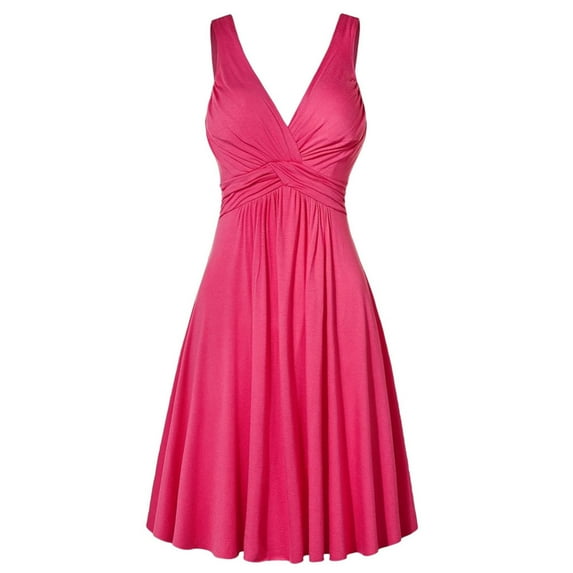Olyvenn Women's Summer Retro Sling Pleated Slim Flare Skirt Dresse Sleeveless Cocktail Dress Solid Sundress Trendy V Neck Babydoll Peplum Swing Cross Knot High Waist Ball Gown Pink 8