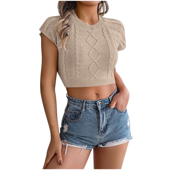 Olyvenn Women's Summer Ribbed O Neck Tank Tops Slim Fit Fashion Casual Basic Knit Sleeveless Shirts Basic Pullover Sweater Khaki L