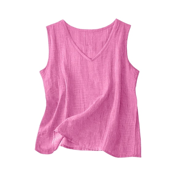 Olyvenn Women's Summer Soft Solid V-Neck Sleeveless Tank Top Loose Casual Comfy Daily Wear Cami Top Hot Pink XXXL