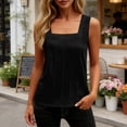thumbnail image 1 of Olyvenn Women's Summer Solid Square Neck Pleated Cami Top Sleeveless Pullover Casual Loose Fit Tank Top Black L, 1 of 7