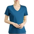 thumbnail image 1 of Olyvenn Women's Summer Tops Tee Mercerized Cotton 2025 V Neck T-Shirts Casual Comfort Short Sleeve Pullover Blue M, 1 of 4