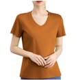 thumbnail image 1 of Olyvenn Women's Summer Tops Tee Mercerized Cotton 2025 V Neck T-Shirts Casual Comfort Short Sleeve Pullover Coffee XXL, 1 of 4