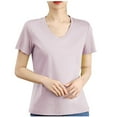 thumbnail image 1 of Olyvenn Women's Summer Tops Tee Mercerized Cotton 2025 V Neck T-Shirts Casual Comfort Short Sleeve Pullover Purple XXL, 1 of 4
