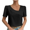 thumbnail image 1 of Olyvenn Women's Summer Tunic Crop Tops T-Shirts Stylish Fashion Trendy Short Sleeve Tees Knot Wrap Solid Tops Slant V-Neck Shirts Loose Casual Business Flowy Blouse Dressy Women Black 12, 1 of 6