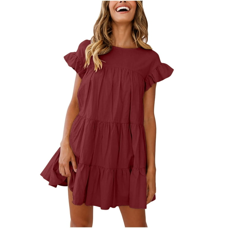 Olyvenn Women s Summer Tunic Ruffle Tent Dresses Tiered Pleated