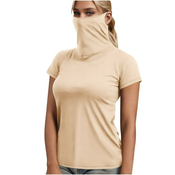 Olyvenn Women's Sun UV Protection Swim Shirts UPF 50+ Protection Rash Guard Shirt Quick Dry Short Sleeve Outdoor Hiking Tops Beige M