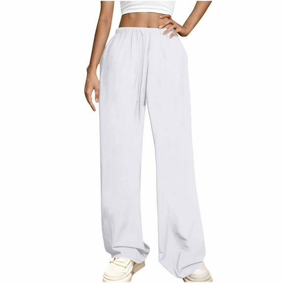 Olyvenn Women’s Sweatpants, Straight Leg Yoga Pants Comfy Casual Workout Joggers Drawstring High Waisted Pants with Pockets White XL
