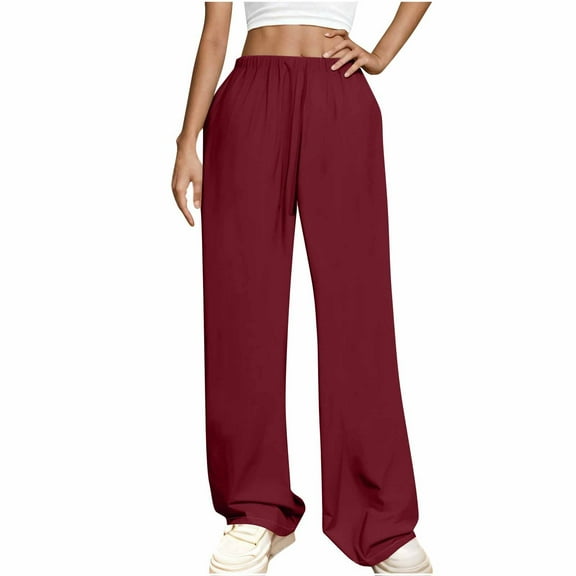 Olyvenn Women’s Sweatpants, Straight Leg Yoga Pants Comfy Casual Workout Joggers Drawstring High Waisted Pants with Pockets Wine XL
