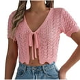 thumbnail image 1 of Olyvenn Women's Tie Front Bolero Cardigan Lightweight Knit Hollow Out Casual Outfits Tops Cropped Soft Cardigans Pink 8, 1 of 8